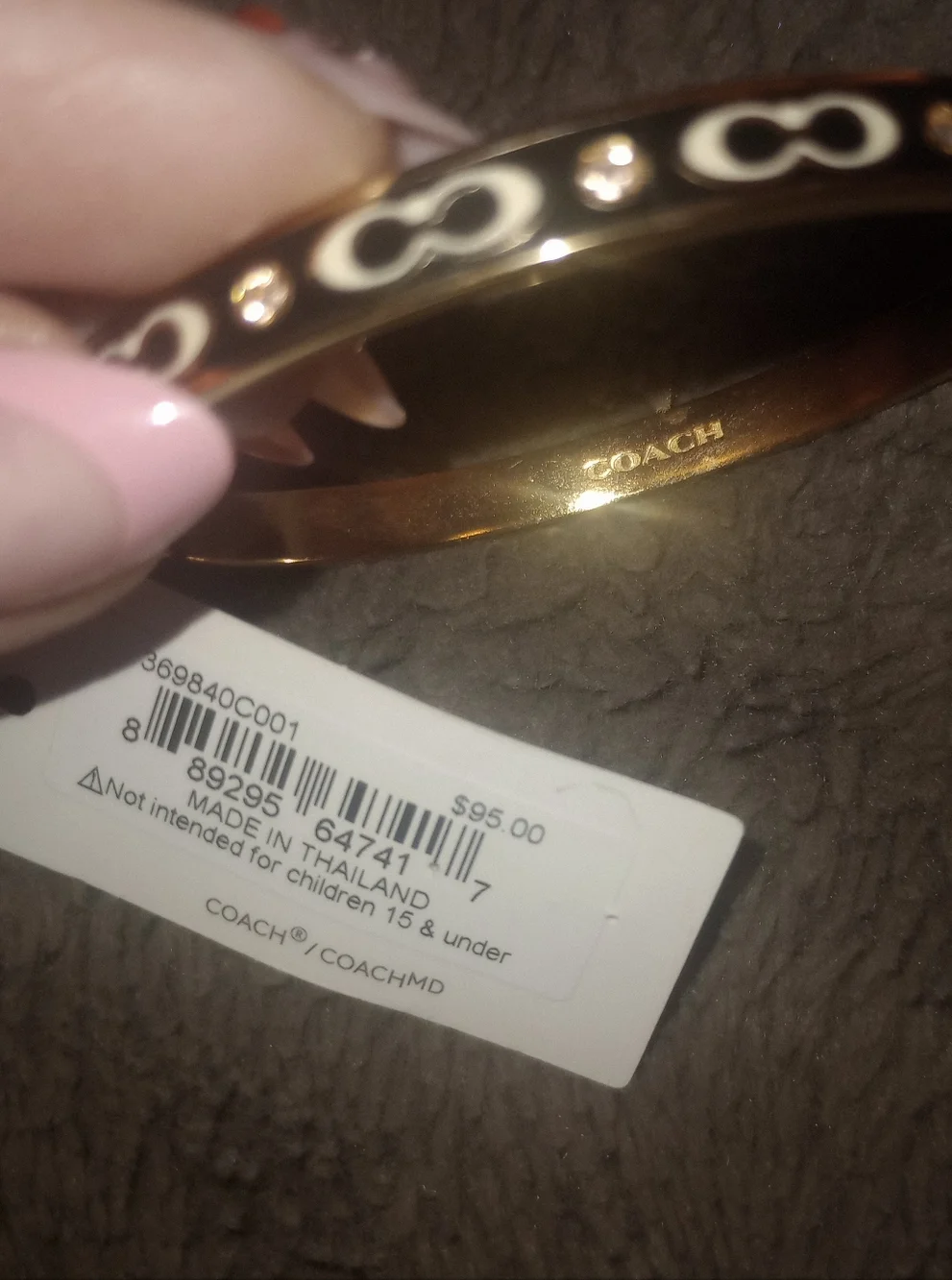 Coach Gold Tone Signature Hinged Bangle with Crystal Accents - Picture 2 of 3